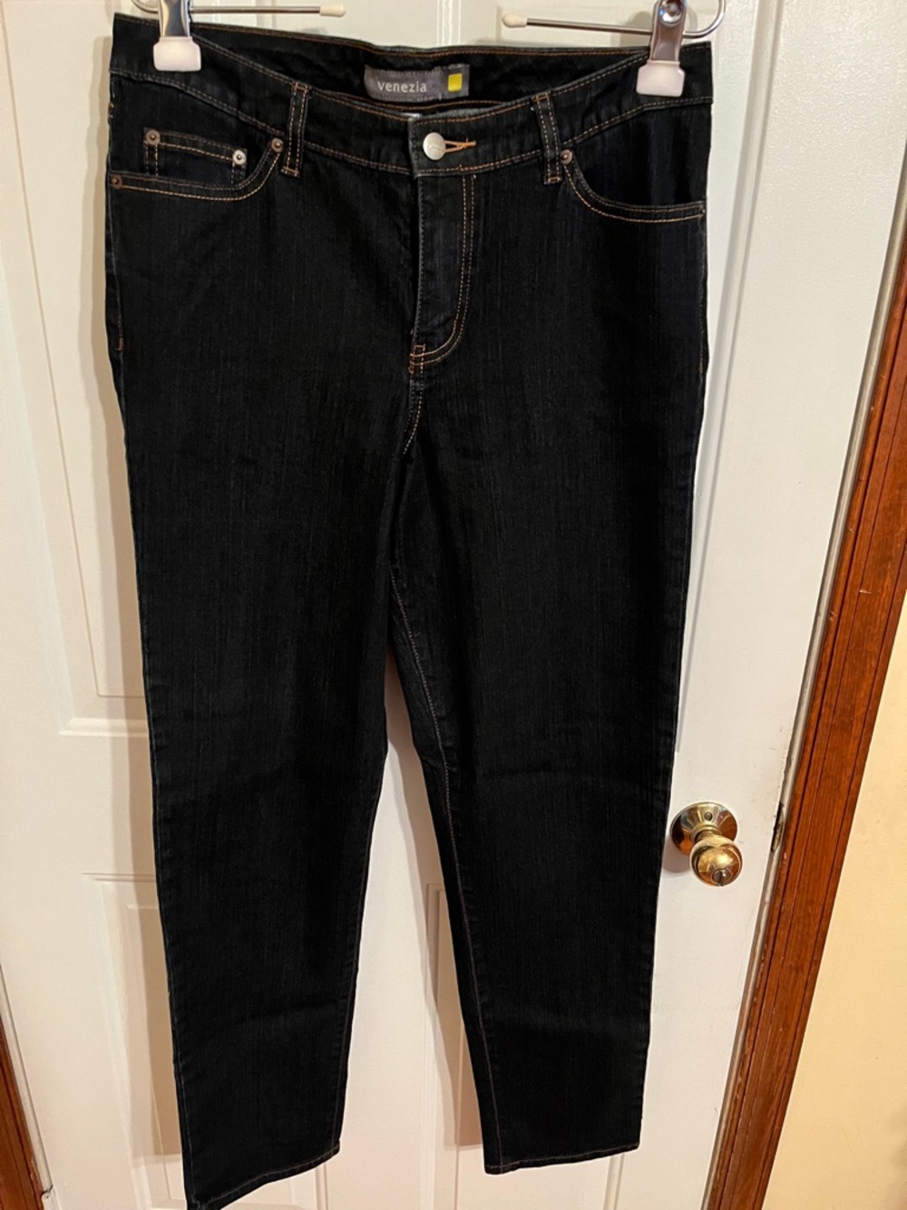 Venezia Black Skinny Stretch Jeans with Contrast Stitching